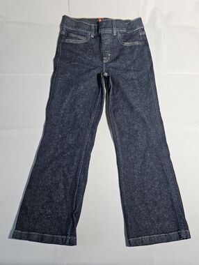 Spanx Wide Leg Pull On Jeans in Raw Indigo Wash Mid Rise Denim Size Med Petite